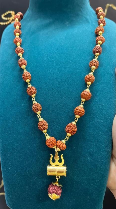 Authentic 5 mukhi Rudraksha Chain with Shiv Trishul Pendant.