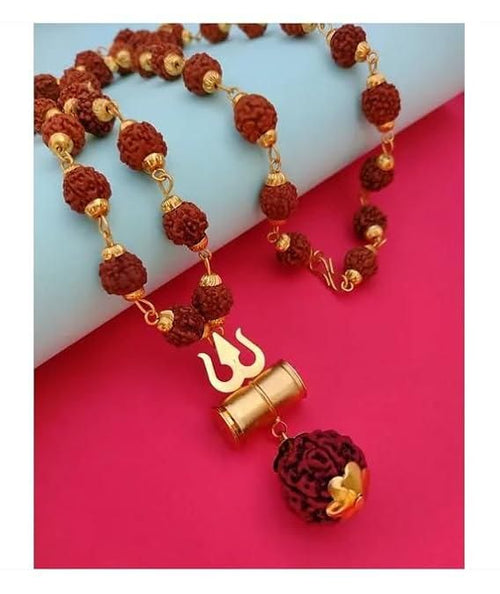 Authentic 5 mukhi Rudraksha Chain with Shiv Trishul Pendant.